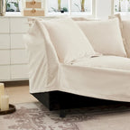 Canapé modulaire 3 places en velours côtelé bleu / crème / vert / noir avec 3 poufs et fonction couchage, pour 3 à 4 personnes