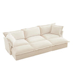 Canapé modulaire 3 places en velours côtelé bleu / crème / vert / noir avec 3 poufs et fonction couchage, pour 3 à 4 personnes