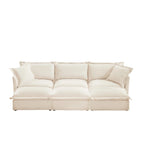 Canapé modulaire 3 places en velours côtelé bleu / crème / vert / noir avec 3 poufs et fonction couchage, pour 3 à 4 personnes