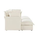 Canapé modulaire 3 places en velours côtelé bleu / crème / vert / noir avec 3 poufs et fonction couchage, pour 3 à 4 personnes
