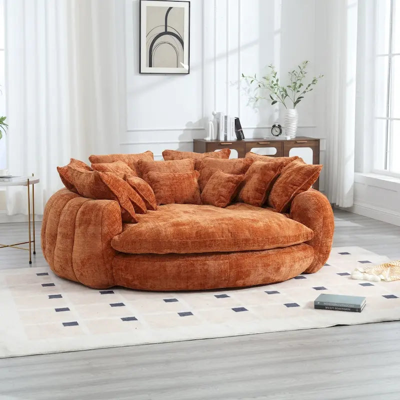 Canapé-lit de sol en chenille avec accoudoirs, 1-2 personnes, orange/beige/vert émeraude/gris