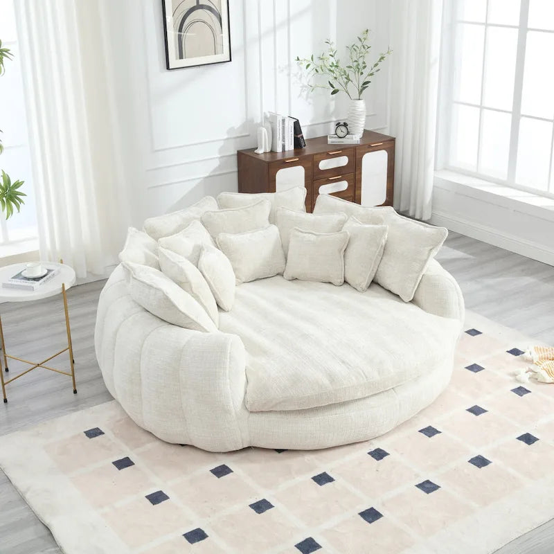 Canapé-lit de sol en chenille avec accoudoirs, 1-2 personnes, orange/beige/vert émeraude/gris