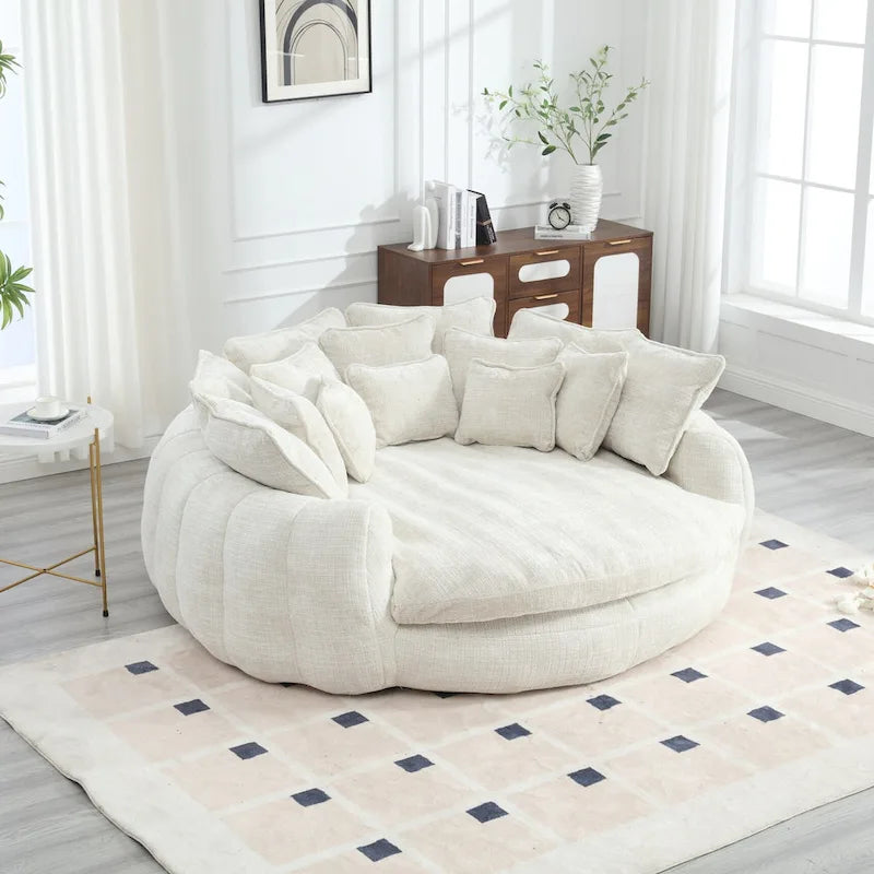 Canapé-lit de sol en chenille avec accoudoirs, 1-2 personnes, orange/beige/vert émeraude/gris