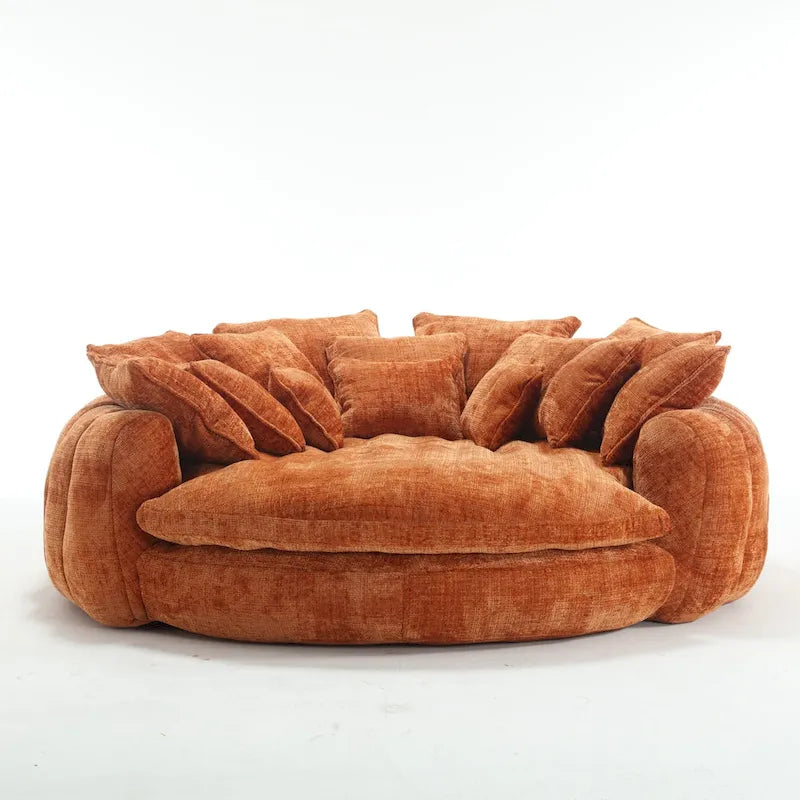 Canapé-lit de sol en chenille avec accoudoirs, 1-2 personnes, orange/beige/vert émeraude/gris
