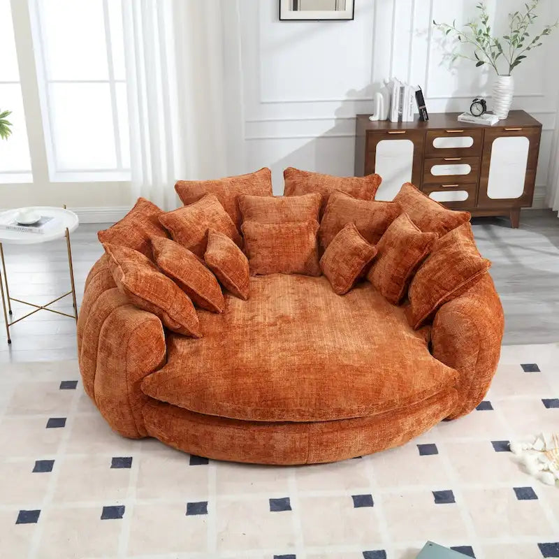 Canapé-lit de sol en chenille avec accoudoirs, 1-2 personnes, orange/beige/vert émeraude/gris