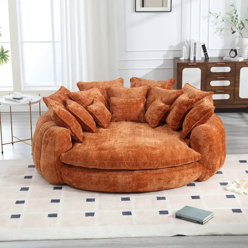 Canapé-lit de sol en chenille avec accoudoirs, 1-2 personnes, orange/beige/vert émeraude/gris