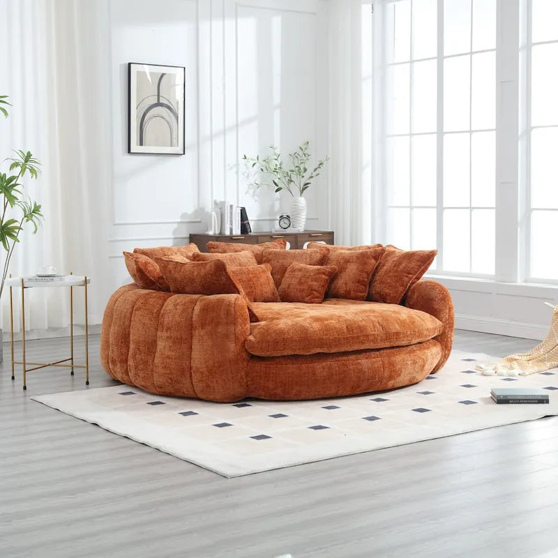 Canapé-lit de sol en chenille avec accoudoirs, 1-2 personnes, orange/beige/vert émeraude/gris