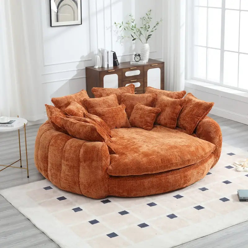Canapé-lit de sol en chenille avec accoudoirs, 1-2 personnes, orange/beige/vert émeraude/gris