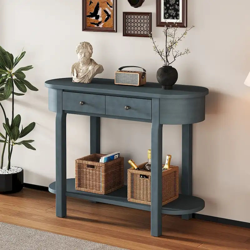 Bleu marine / Blanc antique / Vert turquoise / Espresso / Gris, console vintage brillante avec 2 tiroirs, pour 1