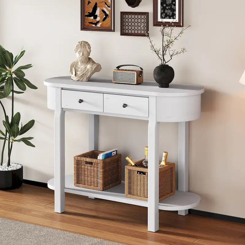 Bleu marine / Blanc antique / Vert turquoise / Espresso / Gris, console vintage brillante avec 2 tiroirs, pour 1