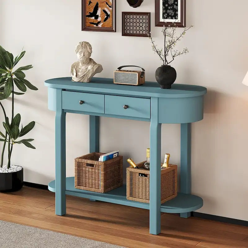 Bleu marine / Blanc antique / Vert turquoise / Espresso / Gris, console vintage brillante avec 2 tiroirs, pour 1