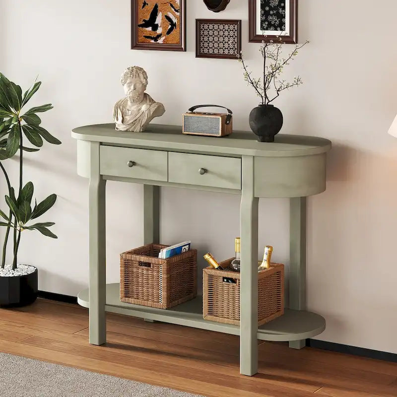 Bleu marine / Blanc antique / Vert turquoise / Espresso / Gris, console vintage brillante avec 2 tiroirs, pour 1
