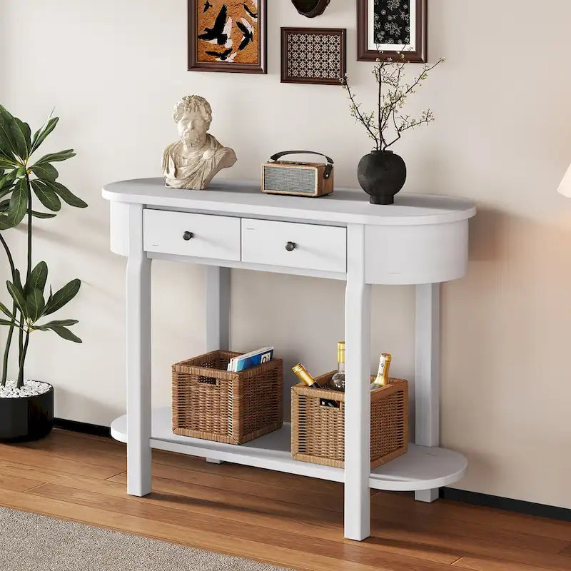 Bleu marine / Blanc antique / Vert turquoise / Espresso / Gris, console vintage brillante avec 2 tiroirs, pour 1