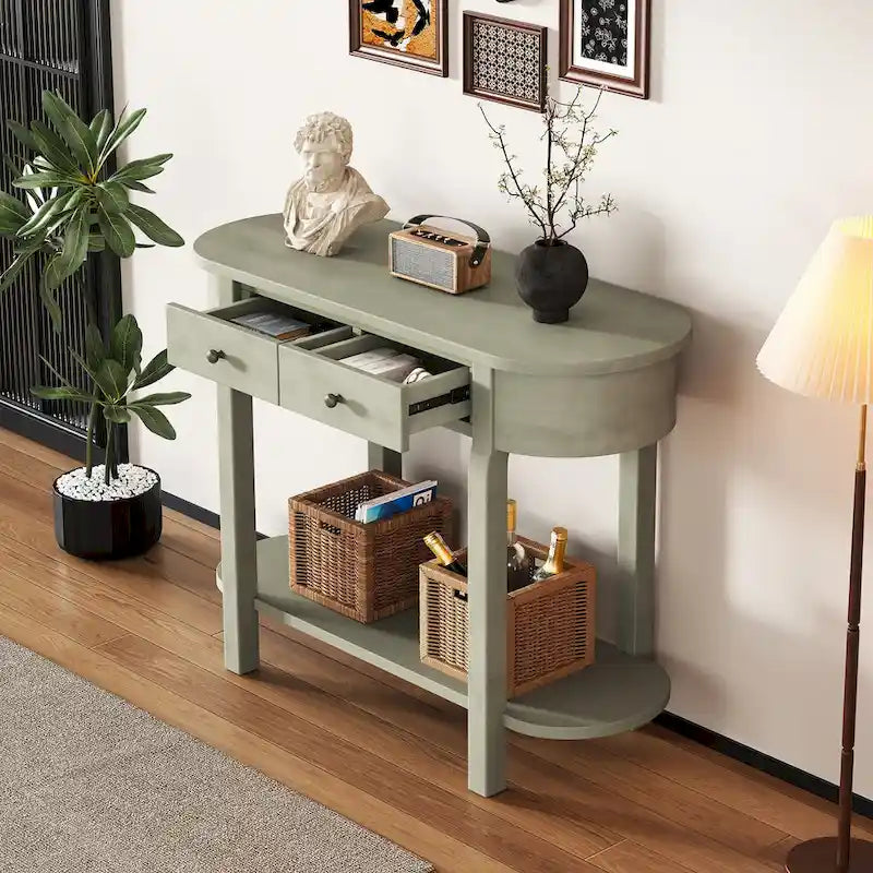 Bleu marine / Blanc antique / Vert turquoise / Espresso / Gris, console vintage brillante avec 2 tiroirs, pour 1
