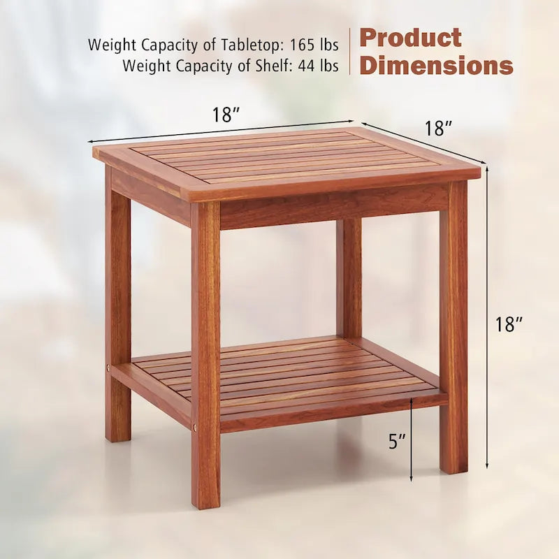 Table d'appoint de patio carrée en bois naturel à 2 niveaux, lot de 2