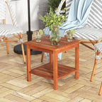 Table d'appoint de patio carrée en bois naturel à 2 niveaux, lot de 2