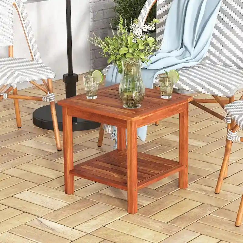 Table d'appoint de patio carrée en bois naturel à 2 niveaux, lot de 2