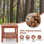 Table d'appoint de patio carrée en bois naturel à 2 niveaux, lot de 2