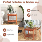 Table d'appoint de patio carrée en bois naturel à 2 niveaux, lot de 2