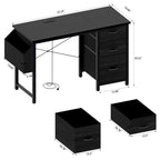 Bureau de travail individuel, de style moderne, marron/blanc/noir, avec rehausse, 3 tiroirs et prises électriques