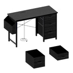 Bureau de travail individuel, de style moderne, marron/blanc/noir, avec rehausse, 3 tiroirs et prises électriques