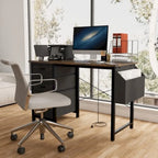 Bureau de travail individuel, de style moderne, marron/blanc/noir, avec rehausse, 3 tiroirs et prises électriques