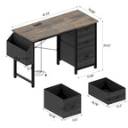 Bureau de travail individuel, de style moderne, marron/blanc/noir, avec rehausse, 3 tiroirs et prises électriques