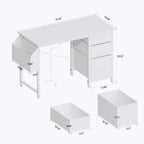 Bureau de travail individuel, de style moderne, marron/blanc/noir, avec rehausse, 3 tiroirs et prises électriques