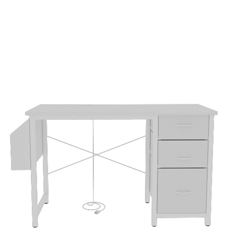 Bureau de travail individuel, de style moderne, marron/blanc/noir, avec rehausse, 3 tiroirs et prises électriques
