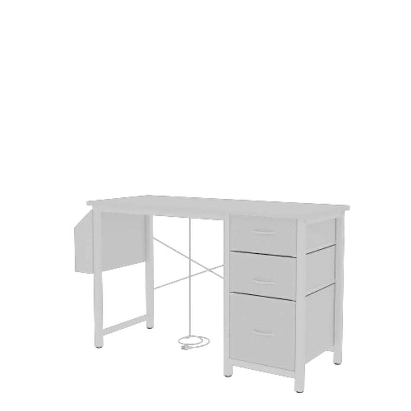 Bureau de travail individuel, de style moderne, marron/blanc/noir, avec rehausse, 3 tiroirs et prises électriques