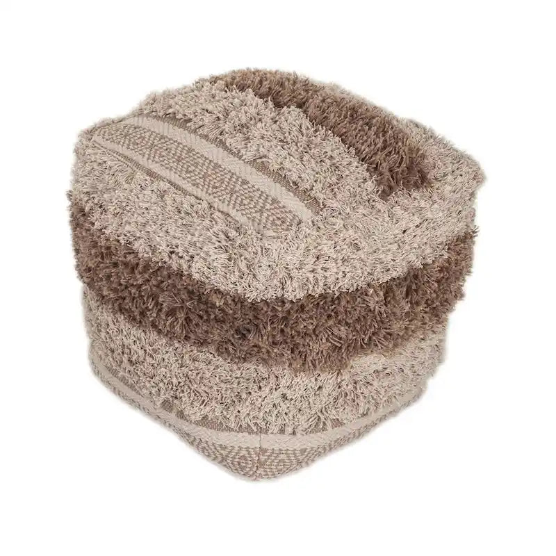 Pouf ottoman carré à rayures beiges et marron – 1 place