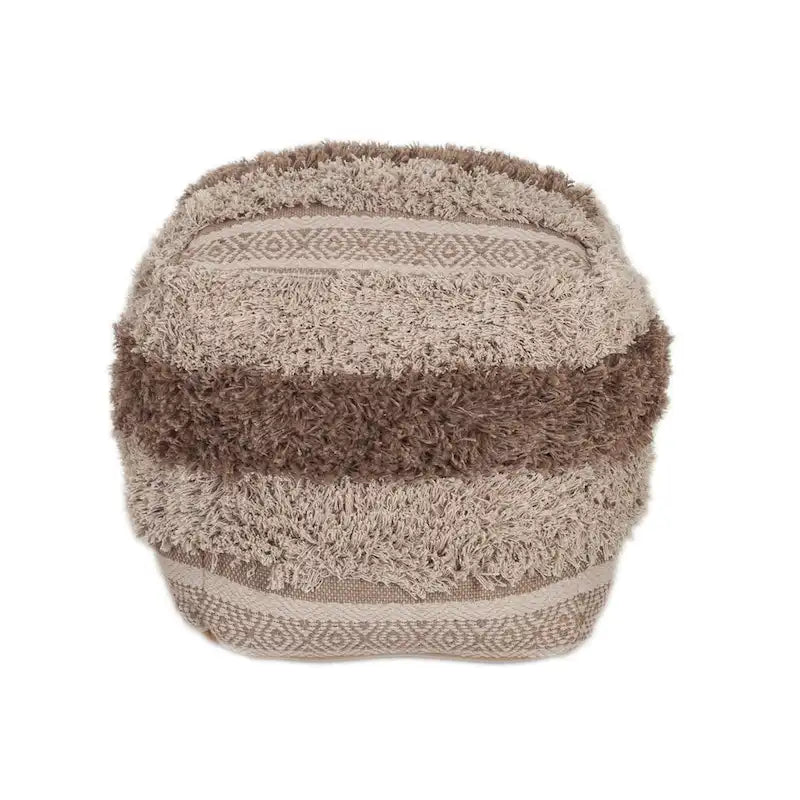 Pouf ottoman carré à rayures beiges et marron – 1 place