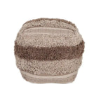 Pouf ottoman carré à rayures beiges et marron – 1 place