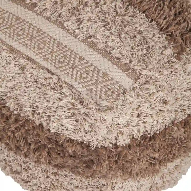Pouf ottoman carré à rayures beiges et marron – 1 place