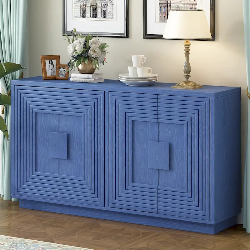 Buffet à 4 portes cannelées bleu marine / expresso / blanc antique