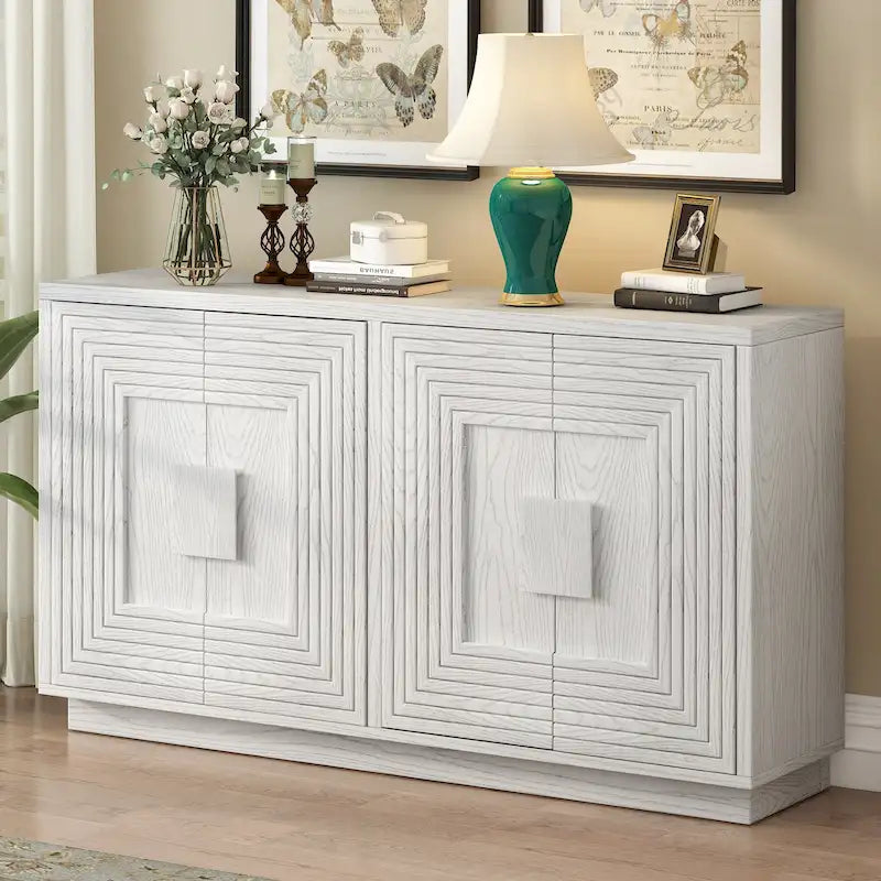 Buffet à 4 portes cannelées bleu marine / expresso / blanc antique