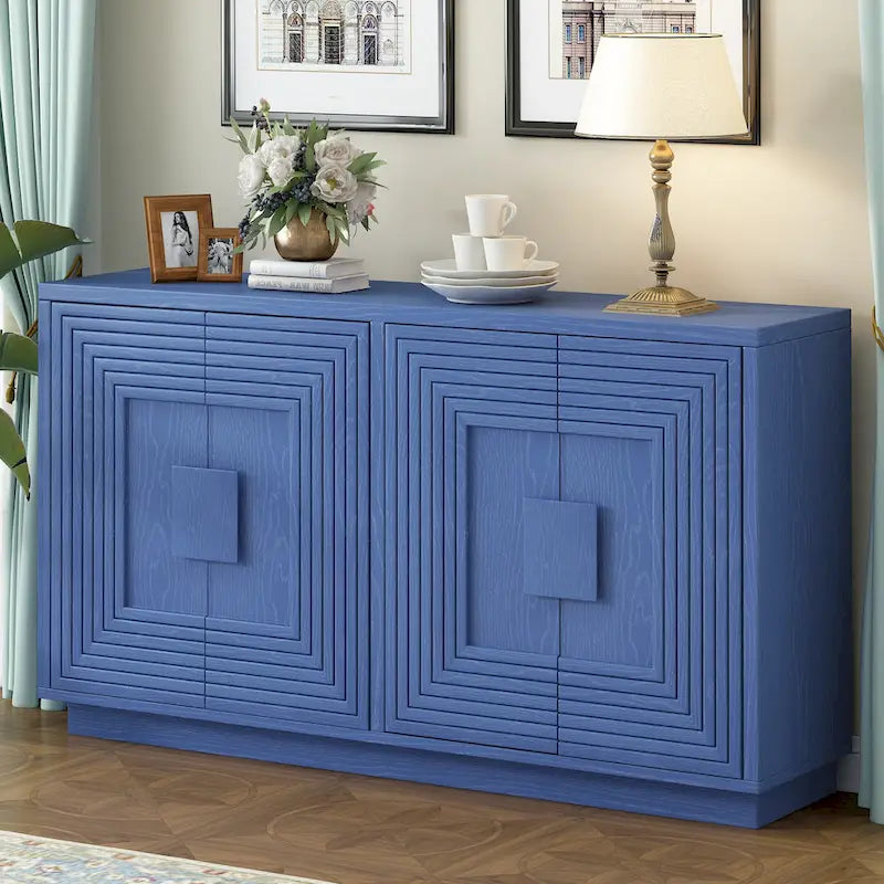 Buffet à 4 portes cannelées bleu marine / expresso / blanc antique