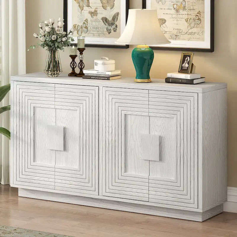 Buffet à 4 portes cannelées bleu marine / expresso / blanc antique