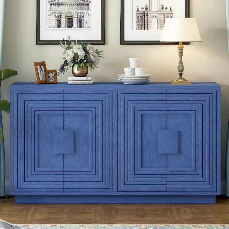 Buffet à 4 portes cannelées bleu marine / expresso / blanc antique