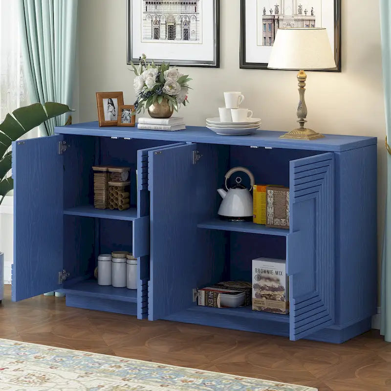 Buffet à 4 portes cannelées bleu marine / expresso / blanc antique