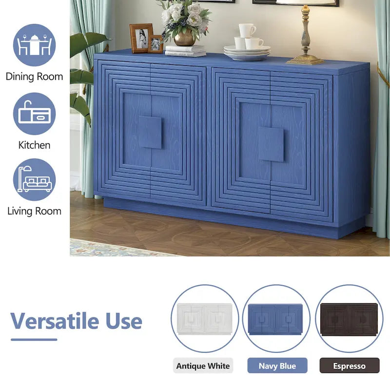 Buffet à 4 portes cannelées bleu marine / expresso / blanc antique