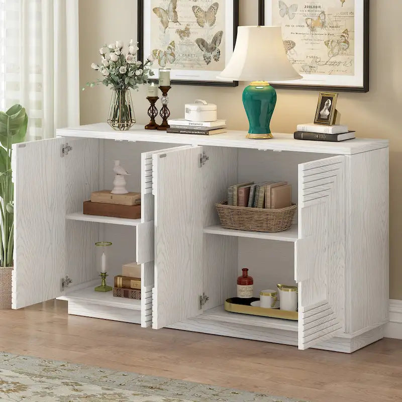 Buffet à 4 portes cannelées bleu marine / expresso / blanc antique