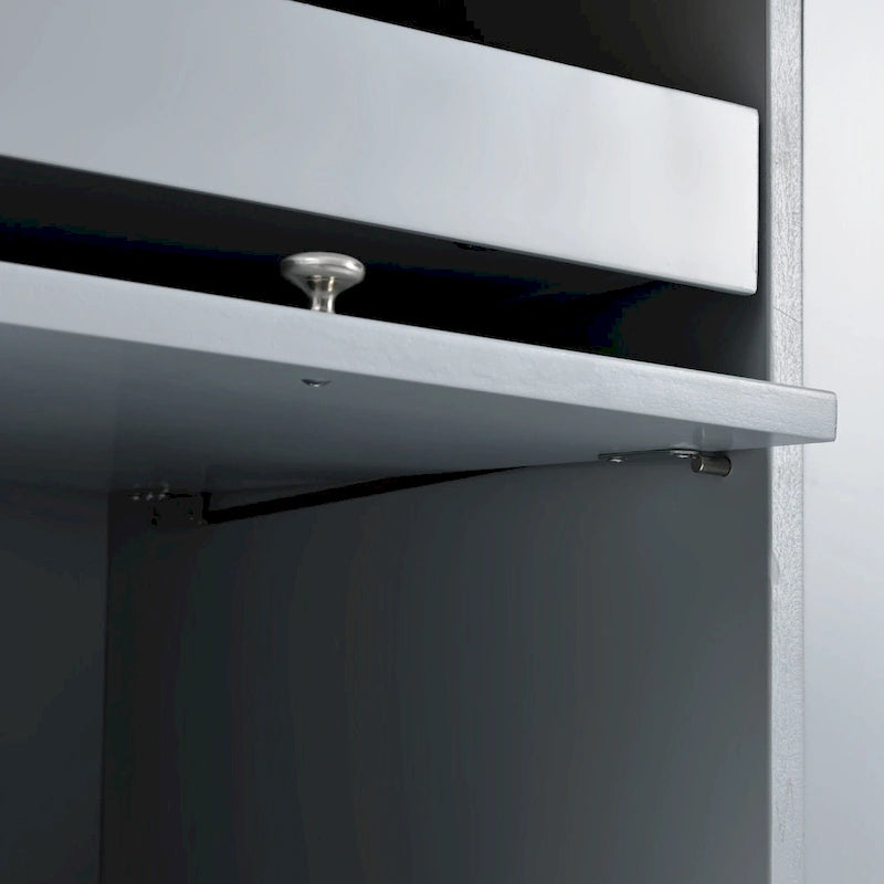 Îlot de cuisine roulant gris et bleu avec abattant, lumière LED et portes coulissantes en verre, 1 personne