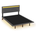 Lit plateforme flottant rembourré en velours beige/gris avec LED RVB et lumières à capteur, Queen/Full, 2 personnes