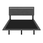 Lit plateforme flottant rembourré en velours beige/gris avec LED RVB et lumières à capteur, Queen/Full, 2 personnes