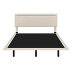 Lit plateforme flottant rembourré en velours beige/gris avec LED RVB et lumières à capteur, Queen/Full, 2 personnes