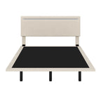 Lit plateforme flottant rembourré en velours beige/gris avec LED RVB et lumières à capteur, Queen/Full, 2 personnes