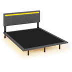 Lit plateforme flottant rembourré en velours beige/gris avec LED RVB et lumières à capteur, Queen/Full, 2 personnes