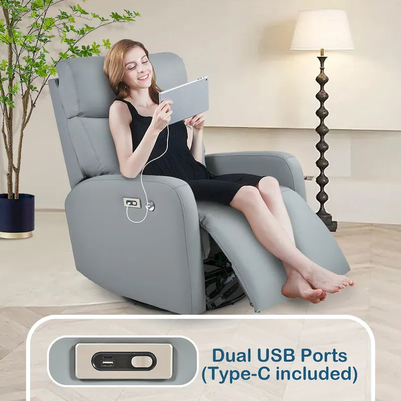 Fauteuil inclinable électrique pivotant, Gris clair / Bleu gris, individuel, PU