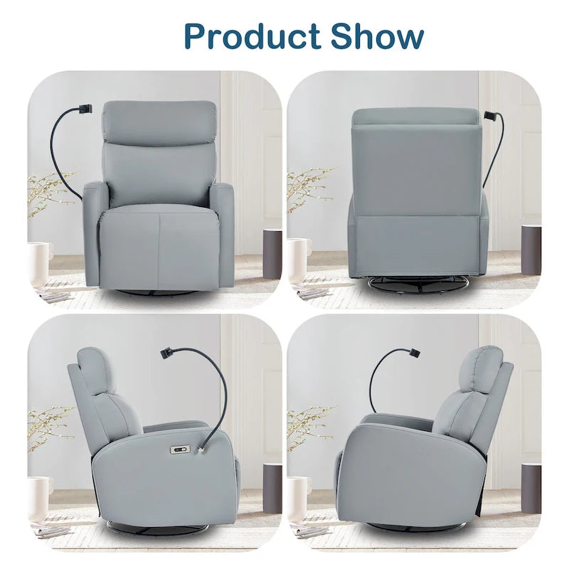 Fauteuil inclinable électrique pivotant, Gris clair / Bleu gris, individuel, PU